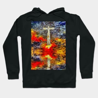 Surreal art. Cross above water surface Hoodie